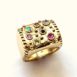 7 Birth stones Mothers Golden brass gypsy ring