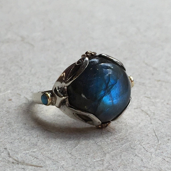 Labradorite ring, Silver Gold Ring, Gemstone ring, boho chic ring, bohemian ring, gypsy ring, statement cocktail ring - Bright love R2362