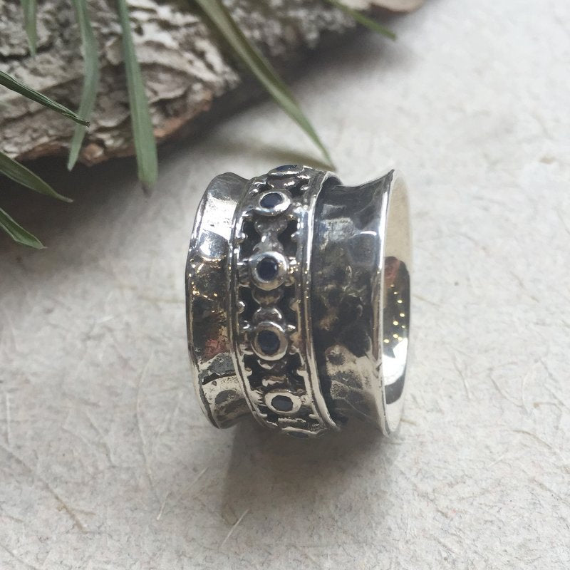 Blue sapphire ring, Silver wedding band, bohemian ring, gypsy ring, hippie ring, Unique band for her, shiny - New beginnings 4. R1149XZS