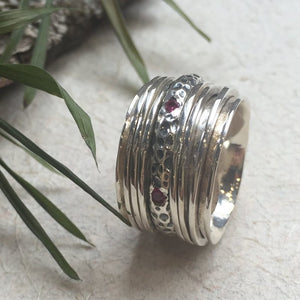 Rubies eternity ring, stacking bands, mothers ring, unisex wedding band, july birthstone, multistone ring, hammered band - Calm love R2345