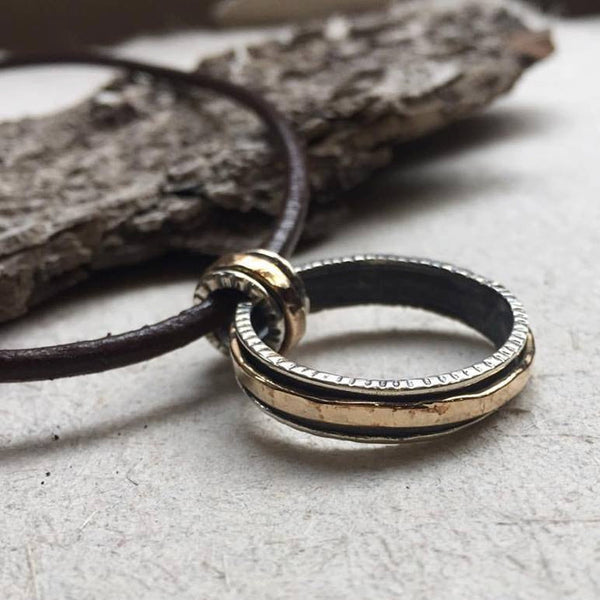 Sterling silver mens necklace, spinner ring necklace, silver circle pendant, unisex necklace, Black leather cord men jewelry - Zodiac N2033S