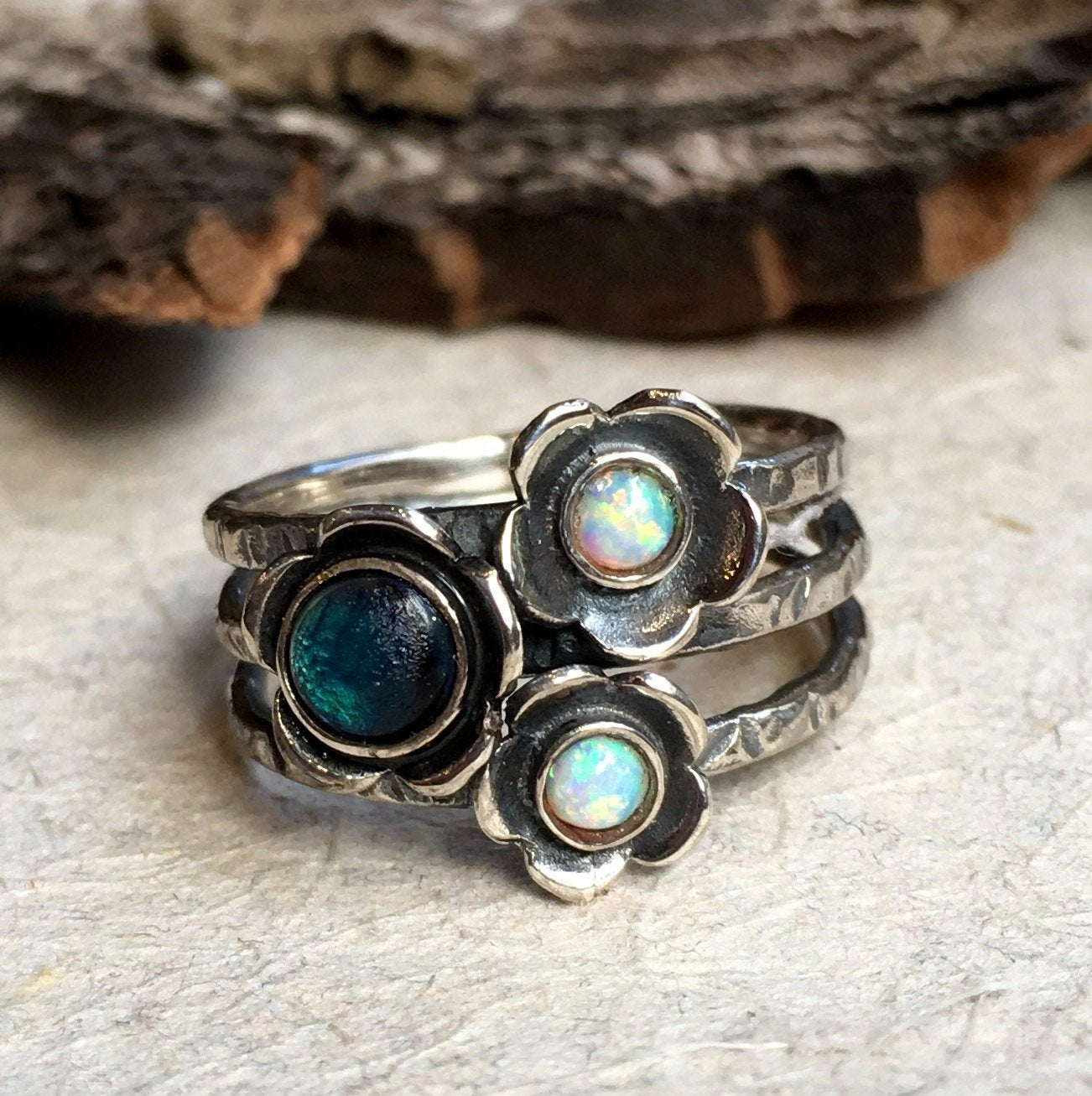 Birthstones stacking sterling silver ring