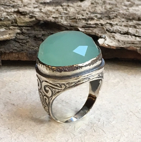 Statement ring, Round silver Ring, sterling silver ring, large stone ring, Jade ring, oxidized silver ring - A dream on our way  R2197-2
