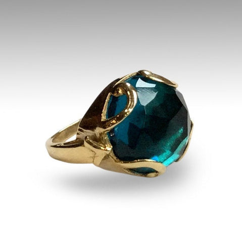 London topaz ring, Gold-tone ring, gemstone ring, stone ring, gemstone ring, brass ring, statement cocktail ring - Queen of Hearts R2316-4