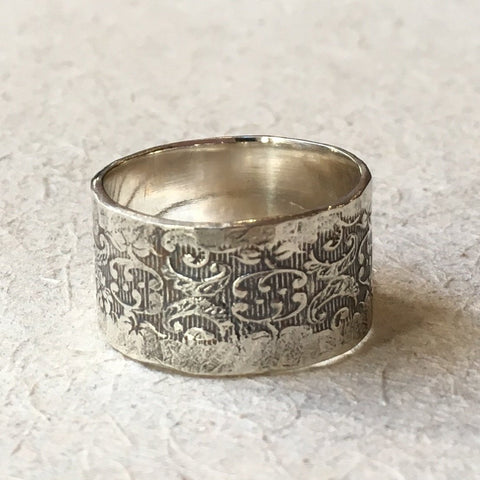 Sterling silver band, wide band, oxidized band, wedding ring, unisex ring, vine filigree ring, oxidized silver - Our joyful life R2390