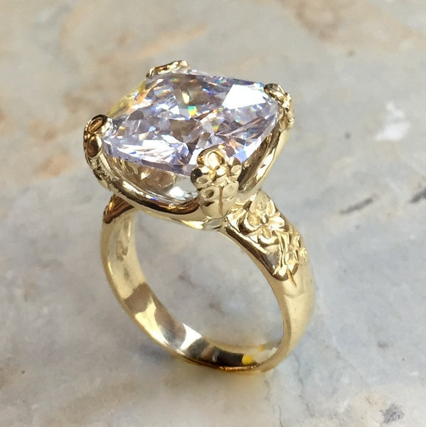 Forest Green quartz ring, Gemstone ring, boho ring, Golden brass Ring, engagement ring, statement botanical ring- Hello spring RK2272-5