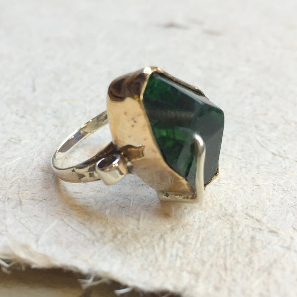 One Of A Kind Green quartz silver gold ring - Mermaid R2392