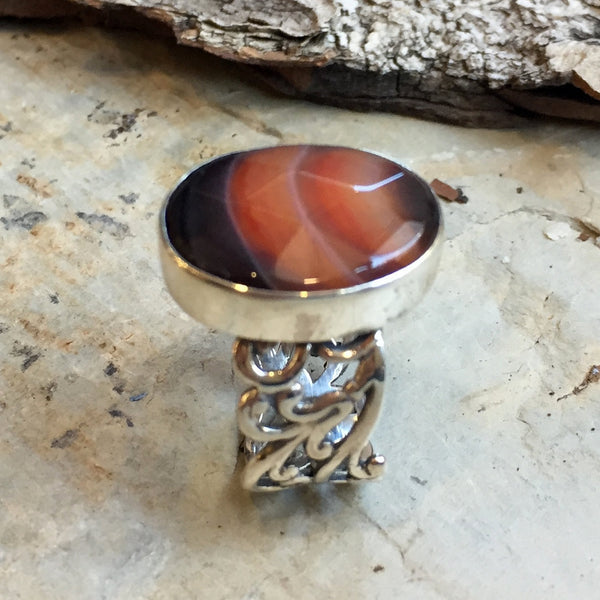 Cocktail silver agate stone ring R2401