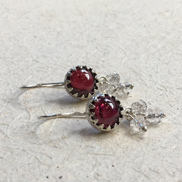 Garnet earrings, Sterling silver crown earrings, crystal earrings, chandelier earrings, long earrings, dangle earrings - Soft smile E8041