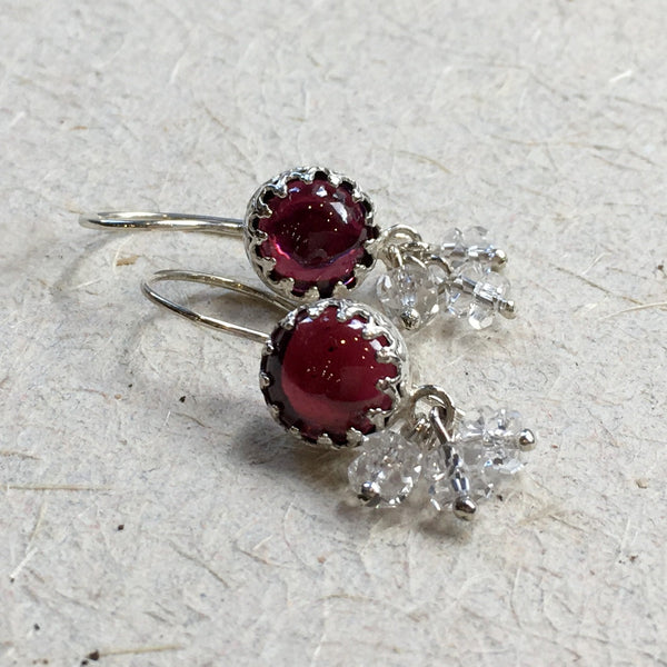 Garnet earrings, Sterling silver crown earrings, crystal earrings, chandelier earrings, long earrings, dangle earrings - Soft smile E8041