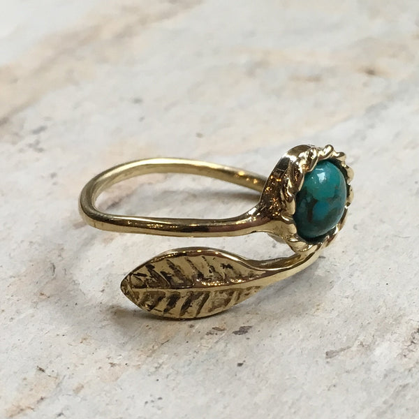 adjustable Turquoise vine twig botanical ring