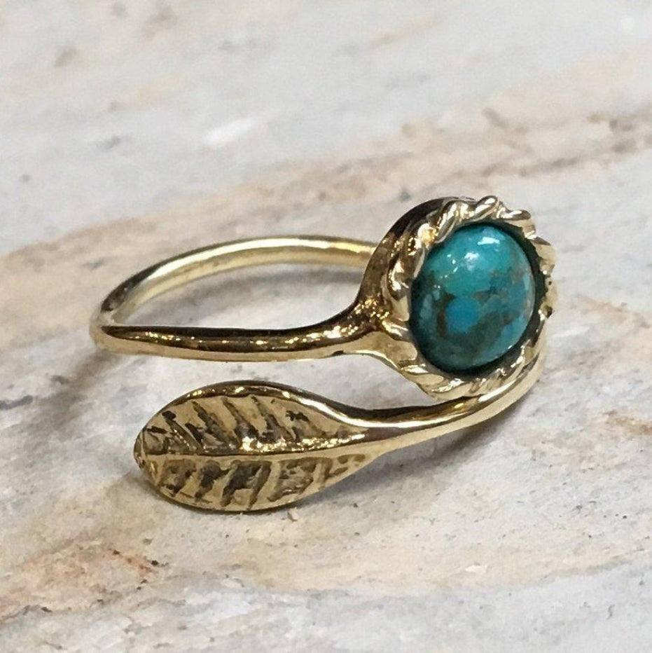 leaf gold, nature adjustable Turquoise ring
