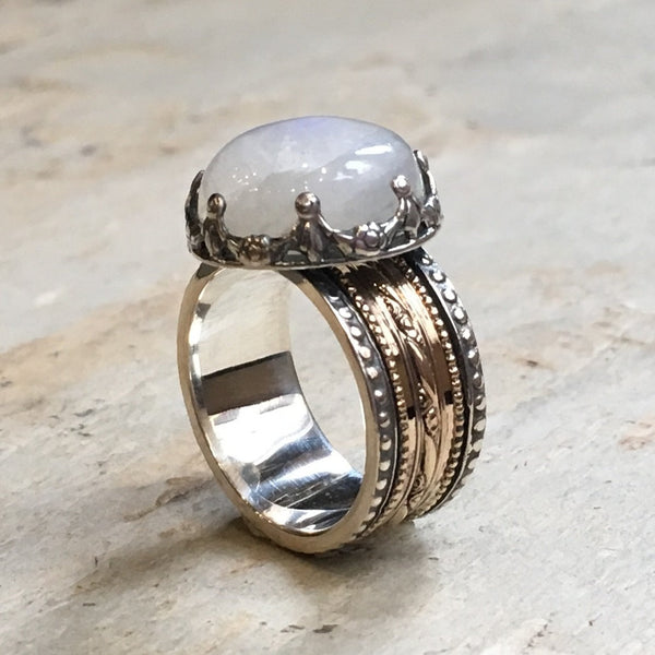 Moonstone wedding Silver gold ring