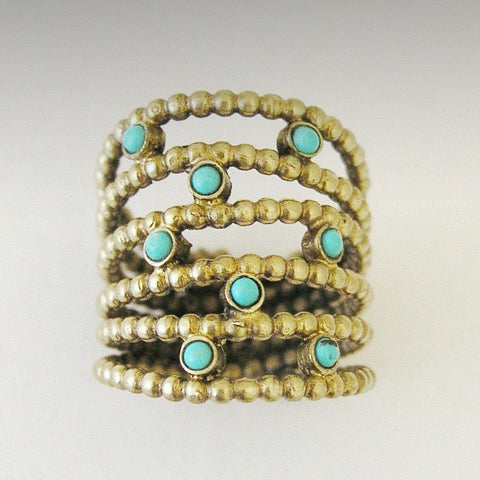 Wide brass band, turquoise band, multistone brass band, gemstone band, stacking ring, stacking band, delicate simple ring - The Path. RK1717
