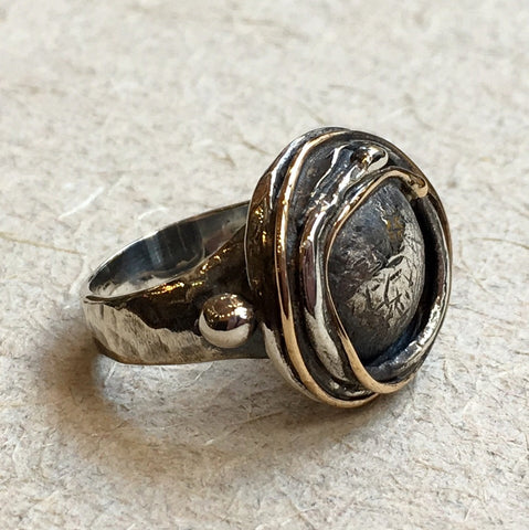 Oxidised silver ring, statement ring, cocktail ring, bohemian ring, sculptural jewelry, boho ring, hammered  - Walking in circles R1470SG