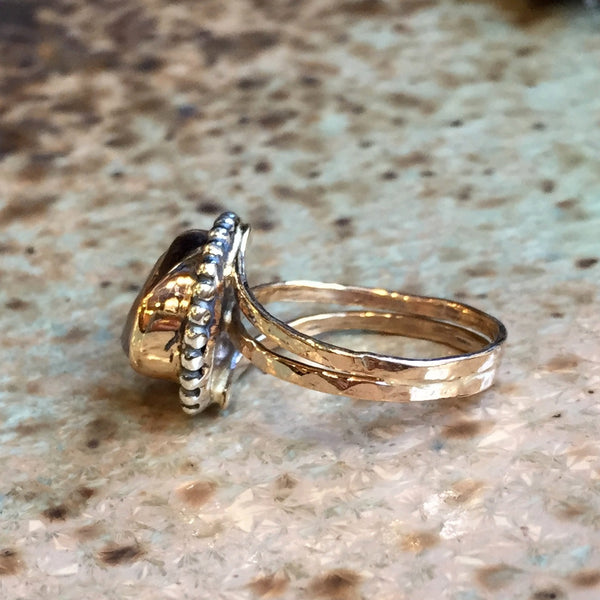 Two tone sterling silver gold ring