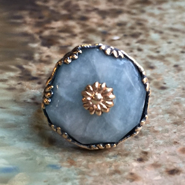 Aquamarine sterling silver gold stone ring 