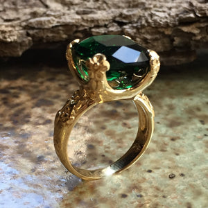 Solid yellow gold Green quartz ring, Gemstone ring, boho ring, 14k Gold Ring, engagement ring, statement floral ring- Hello spring RG2272-5