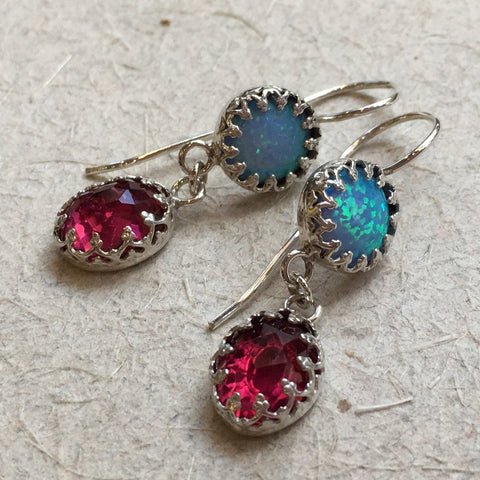 Drop opal pink quartz earrings