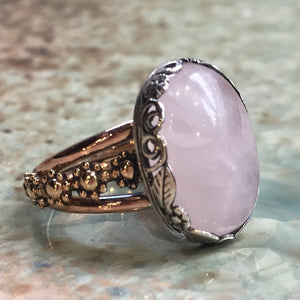 Rose quartz ring, Bohemian ring, cocktail ring, gypsy ring, silver gold ring, gemstone ring, large stone ring, oval ring - Honeymoon R2427