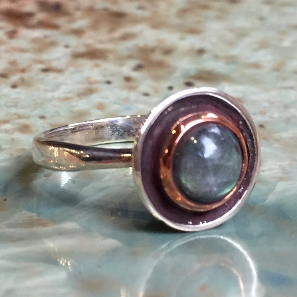 Labradorite Ring, Gemstone Ring, Silver Rose gold Ring, Statement Ring, green blue Ring, modern engagement ring - The morning after R2428