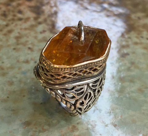 OOAK ring, Yellow quartz ring, organic ring, boho ring, hippie ring, cocktail ring, silver gold ring, two tones ring - Lady Midnight R2430