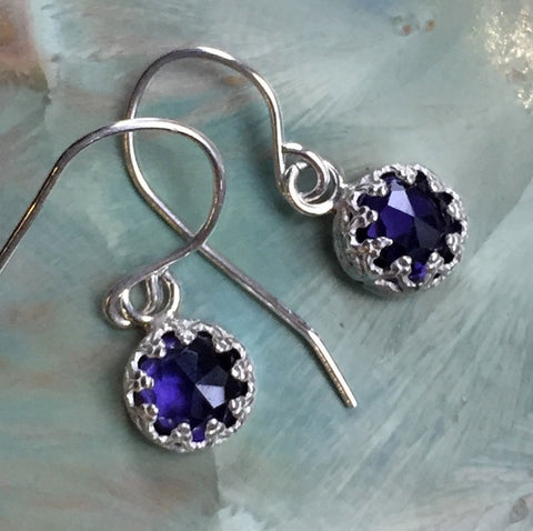 Amethyst earrings, crown earrings, purple stone earrings, Silver Dangle earrings, casual earrings, Small gemstone earrings - Nirvana E8059