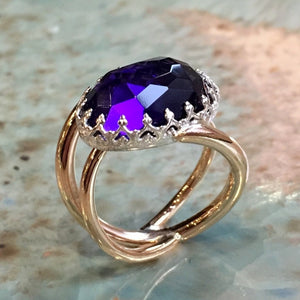 Amethyst Silver gold crown ring