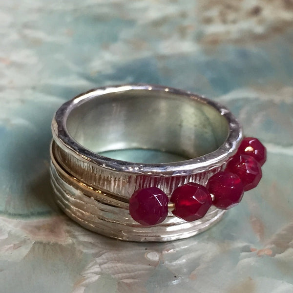 Spinning Wedding band, unisex ring, two tone silver gold ring, spinner ring, garnets ring, january birthstones ring - Another Story R2439