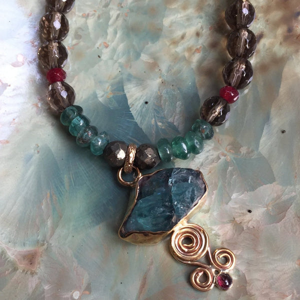 Apatite smoky quartz multistone necklace