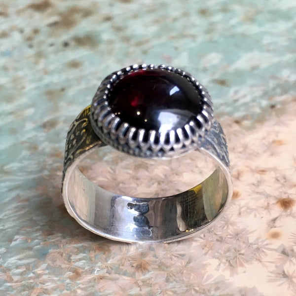 Red garnet ring, Sterling silver ring, statement ring, Bohemian jewelry, silver gemstone ring, Engagement ring -  Wild imagination R2447