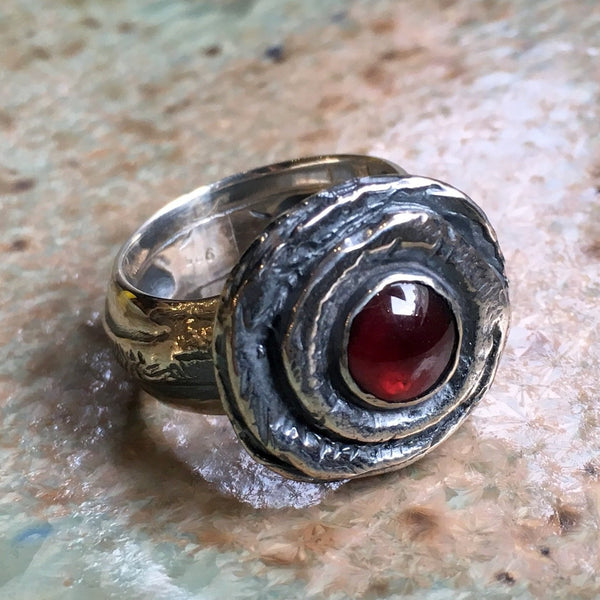Garnet gemstone ring, January birthstone ring, Unisex ring, sterling silver band, Gemstone ring, heavy silver ring - Our way  R2448