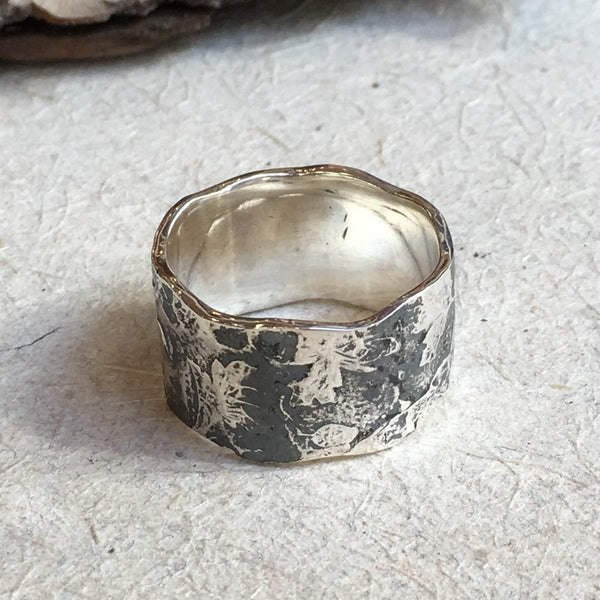 Wedding band, Sterling silver band, etched ring, unisex band, organic band, botanical band, wavy ring, boho ring - I will follow you R2383