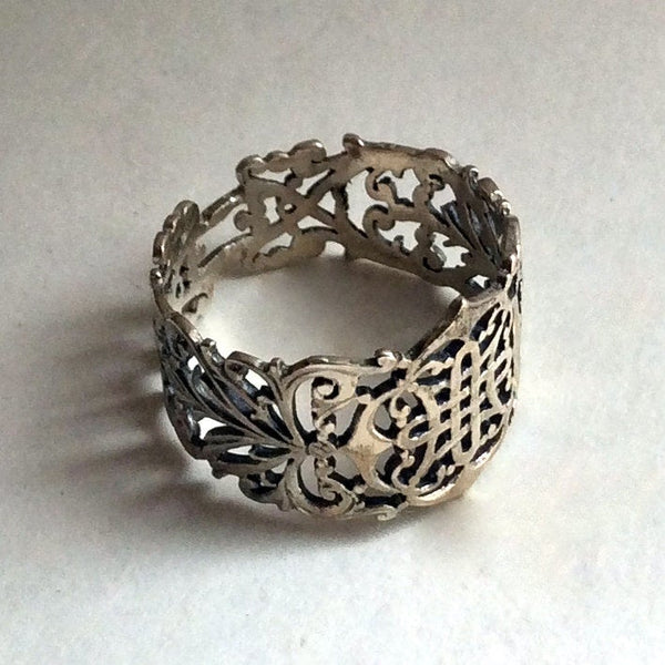 Gypsy ring, thumb ring, unique ring for her, Silver Band, wide filigree band, boho ring, oxidized silver band, simple band - Vertigo R2215