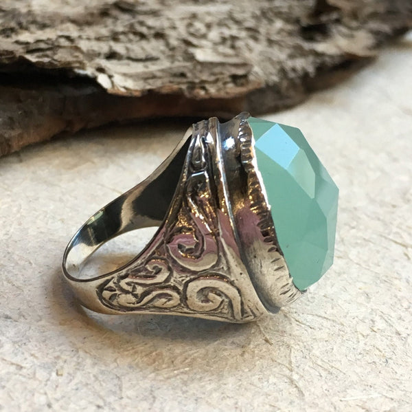 Statement ring, Round silver Ring, sterling silver ring, large stone ring, Jade ring, oxidized silver ring - A dream on our way  R2197-2