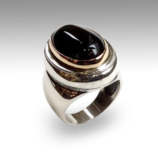 Onyx ring, black Gemstone ring, Silver gold ring, statement ring, cocktail ring, chunky ring, birthstone ring, bohemian ring - Ebony R2348