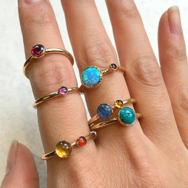 Birthstone Ring, Personalised stone Gift, Promise Ring, Thin Gold Ring, Personalised Jewelry, Dainty Ring - Stacking Rings - So happy R2455