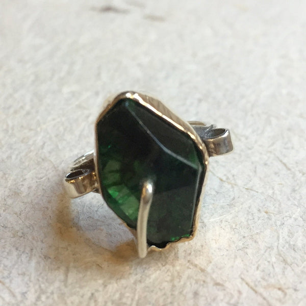 One Of A Kind Green quartz silver gold ring - Mermaid R2392