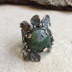 Jasper ring, gemstone ring, cocktail statement ring, botanical ring, silver gold ring, leaves ring, leaf ring - To the end of love R1702-1