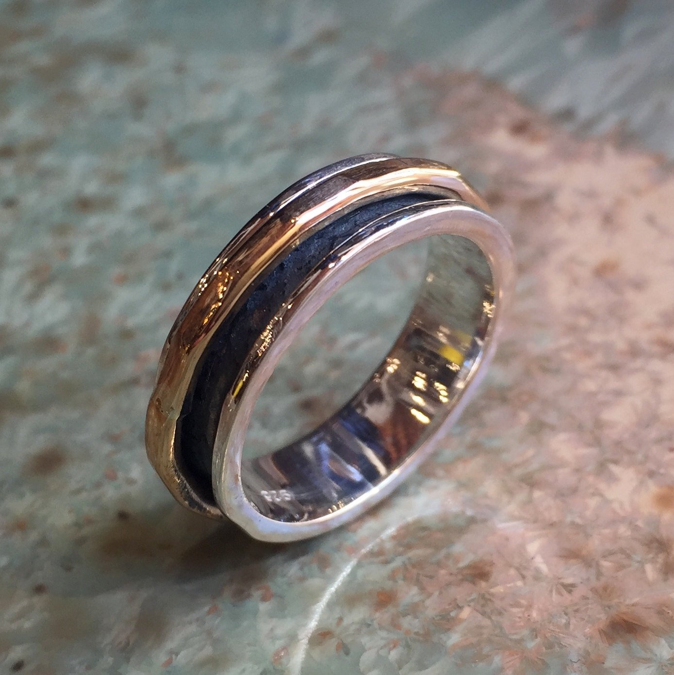 Spinner ring, meditation ring, Wedding band, Sterling silver ring, men band, gold band, Two tones band, unisex ring - Genuine love  R2398