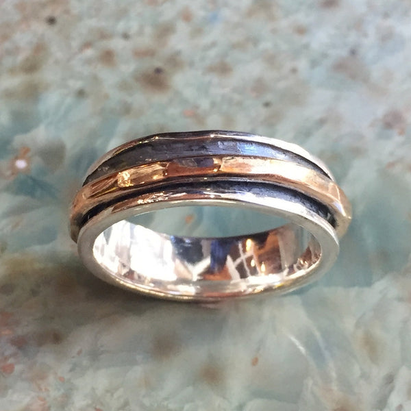 Wedding band, Sterling silver ring, men band, gold band, spinner ring, meditation ring, Two tones band, unisex ring - Genuine love  R2398