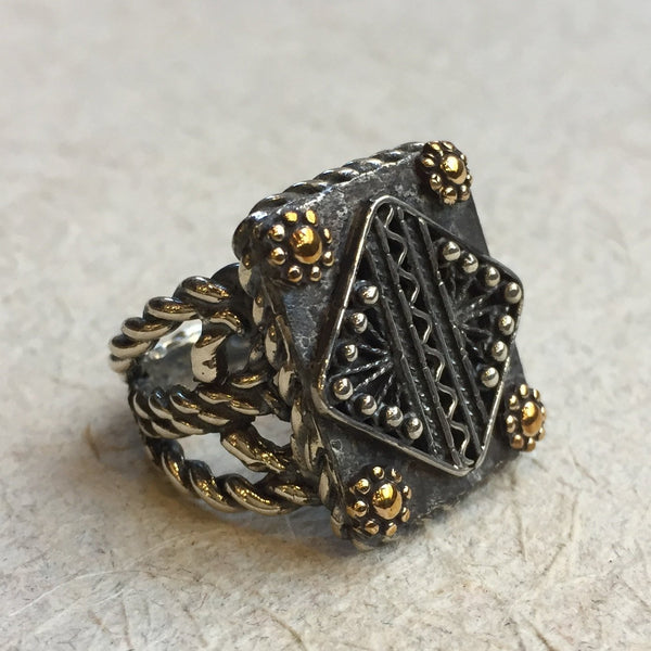 Gold silver ring, rectangle ring, goldfilled ring, hippie ring, twotone ring, unique statement ring, boho gypsy ring - A trip to Bali R2403