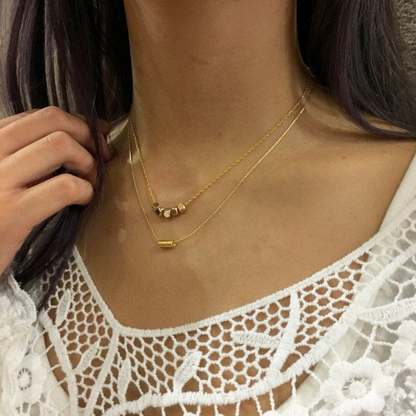 Minimalist choker necklace, dainty 5 beads necklace, braided necklace, Layering Necklace, Gift for her, gold choker necklace - AFN 101G