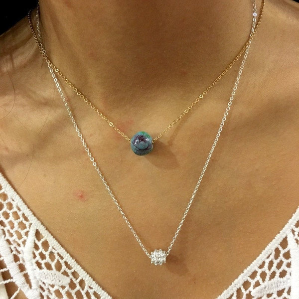 Minimalist silver necklace, dainty pendant necklace, ball necklace, Layering Necklace, silver Choker, tiny bead nugget pendant  - AFN 103