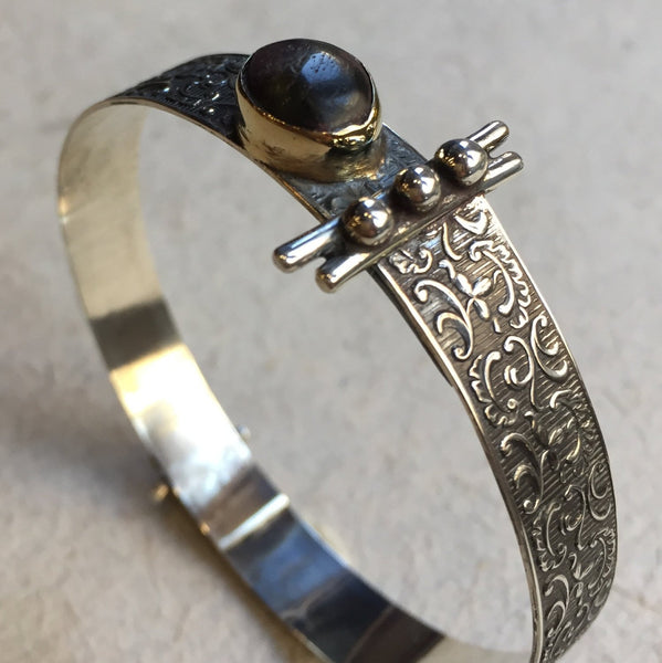 Silver tourmaline Leaves bracelet, Wide silver bangle, Sterling Silver gold bangle, Botanical Bracelet, vine bracelet - Careless Love B3013