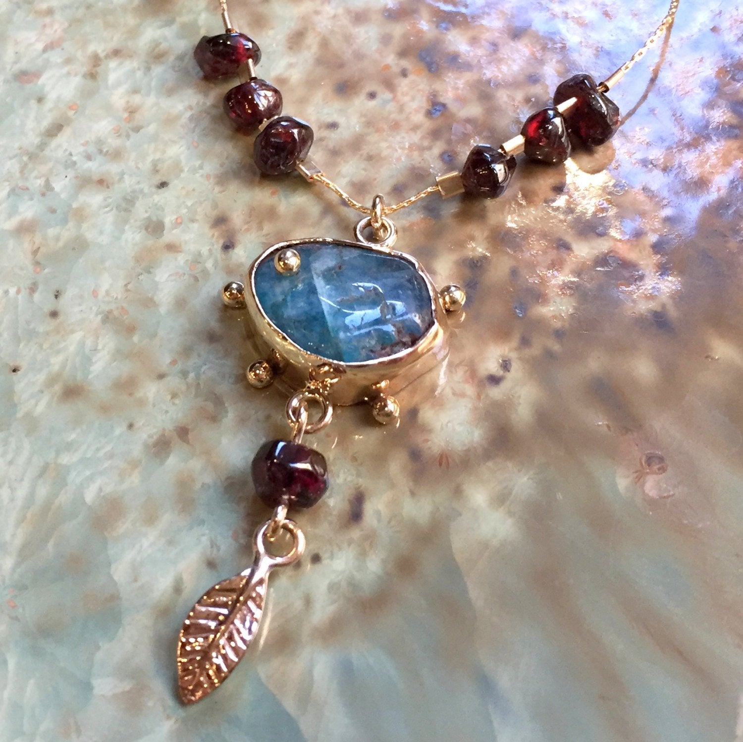 Blue agate garnet stones necklace