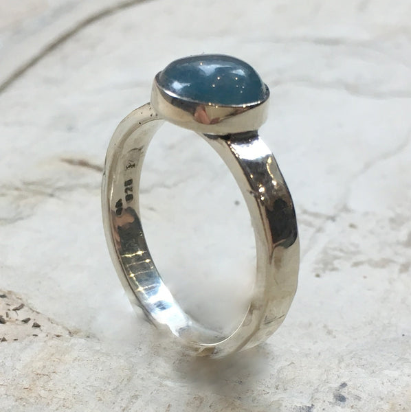 Aquamarine ring, Skinny silver ring, stacking ring, Simple stone ring, birthstone ring, March birthstone ring, Dainty ring - True blue R2466