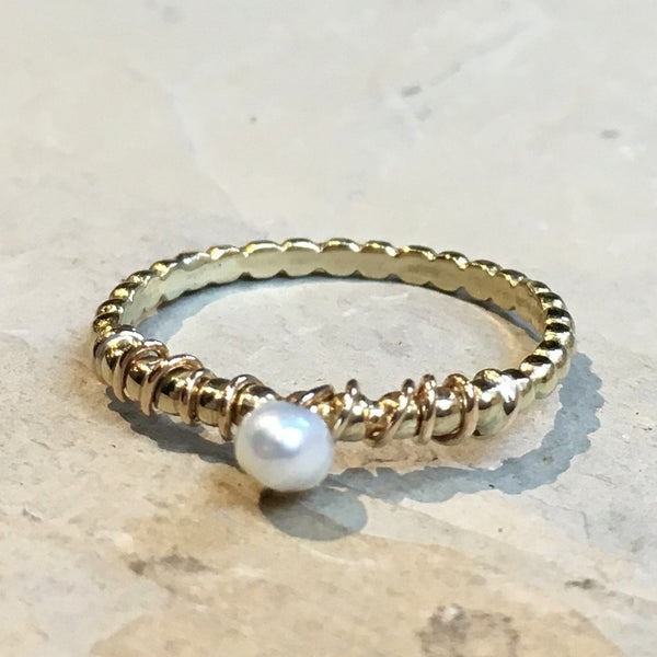 Birthstone ring, Gold pearl ring, Gold Filled brass ring, stacking ring, personalised ring, dainty ring, stone ring - The Look Of Love R2467