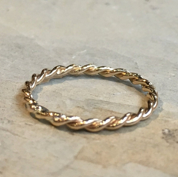Stacking Gold Ring, simple stackable ring, simple twisted band, minimal Ring, knuckle ring, skinny ring, dainty ring - Just on Time R2470