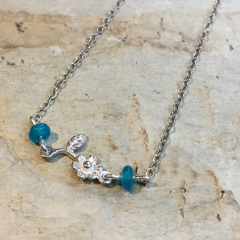 Small floral pendant, sterling silver necklace, blue quartz pendant, floral pendant, dainty necklace, botanical necklace - In Dreams N2059